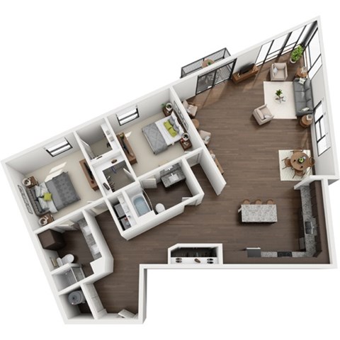 Floor plan for 2 beds, 2 baths, 1676 sqft